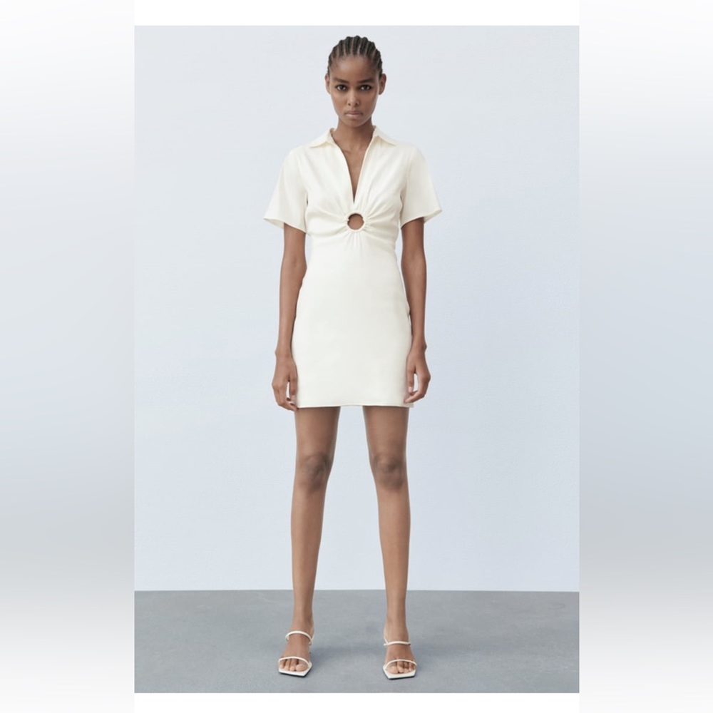 ZARA white short sleeve ring dress. Worn once. Size XS